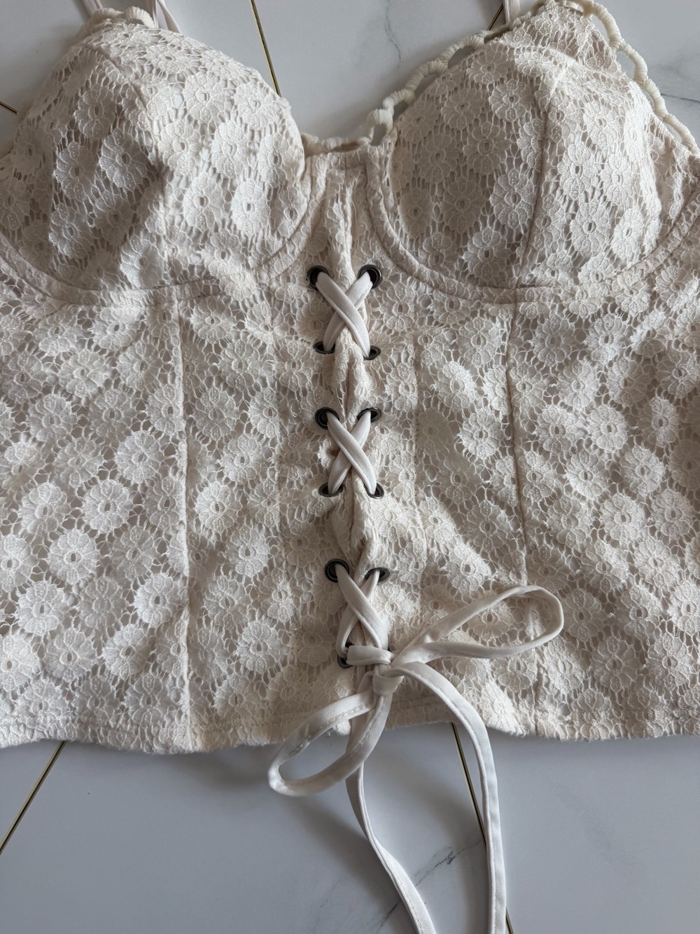 Ivory Floral Lace Corset Cami Top | Coquette • Cottagecore • Romantic Bustier - Picture 2 of 5